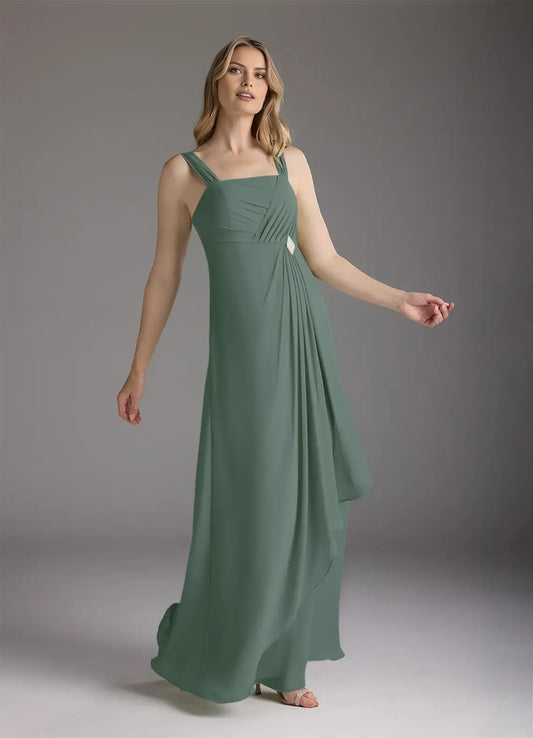 Fashionable A-Line Square Neckline Three-Quarter Sleeve Back Zip Floor-Length Mother of the Bride Dress for women for sale