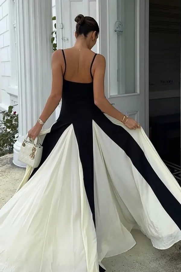 Fashionable A-Line Sweetheart Neck Sleeveless Two-Tone Open Back Floor-Length Prom Dress Hot Sale