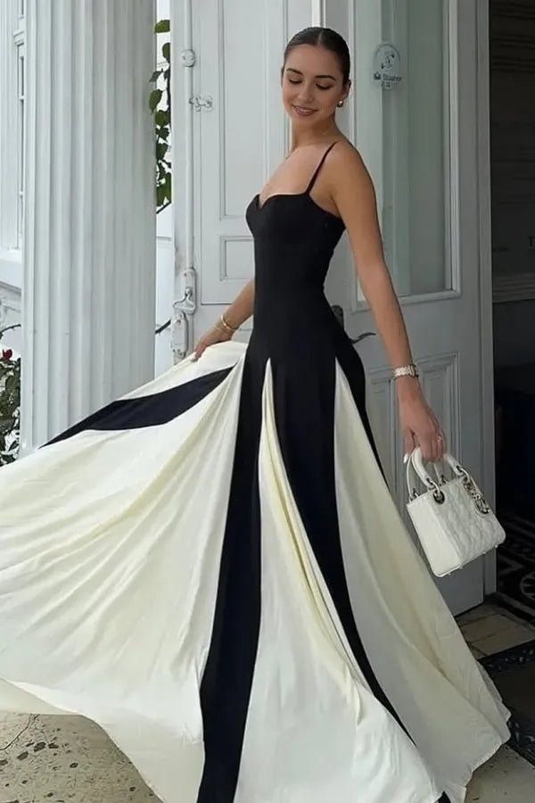 Fashionable A-Line Sweetheart Neck Sleeveless Two-Tone Open Back Floor-Length Prom Dress Hot Sale