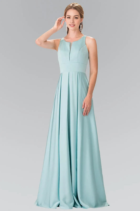 Fashionable A-line Satin Scoop sleeveless Cutout Zipper Floor length prom dress for women for sale