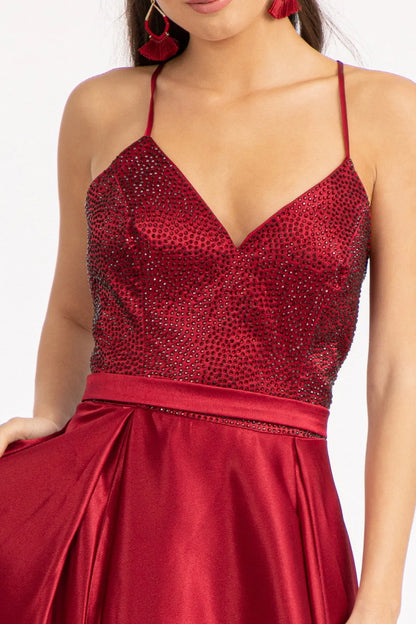 Fashionable A-line V Neck sleeveless Lace Up Floor length side leg slit prom dress for women hot sale