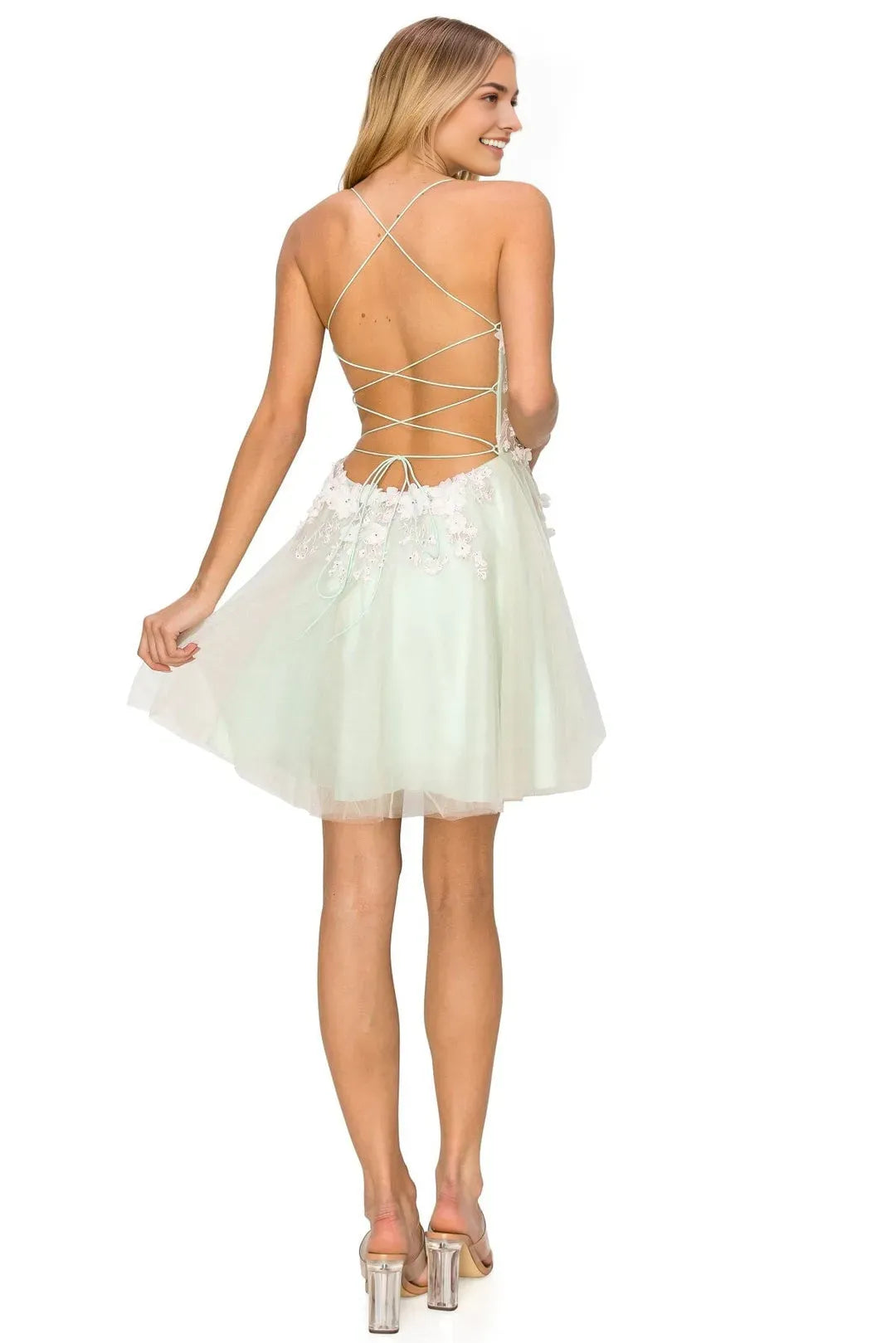 Fashionable A-line tulle illusion scoop  Sleeveless Crisscross Back Short-Mini Homecoming Dress for bride for sale