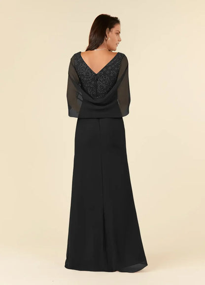 Fashionable Black Mermaid Lace V-Neck Cap Sleeves V back Back Zip Floor-Length Side Leg Slit Mother of the Bride Dress hot sale