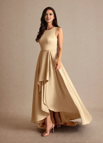 Fashionable Champagne Satin A-Line scoop neck Sleeveless Back Zip Sweep/Brush Train  Mother of the Bride Dress for women for sale