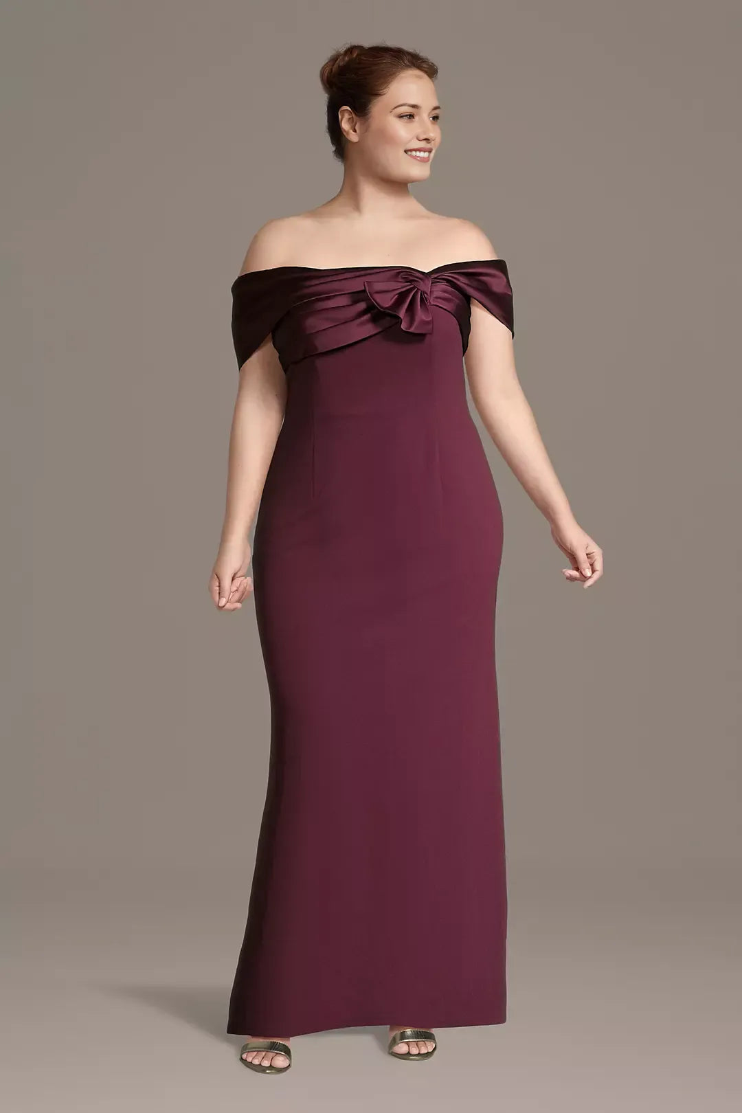 Fashionable Mermaid Asymmetrical Off-Shoulder Sleeveless Crepe Zip-Back Floor-Length Plus Size of the Bride Dress