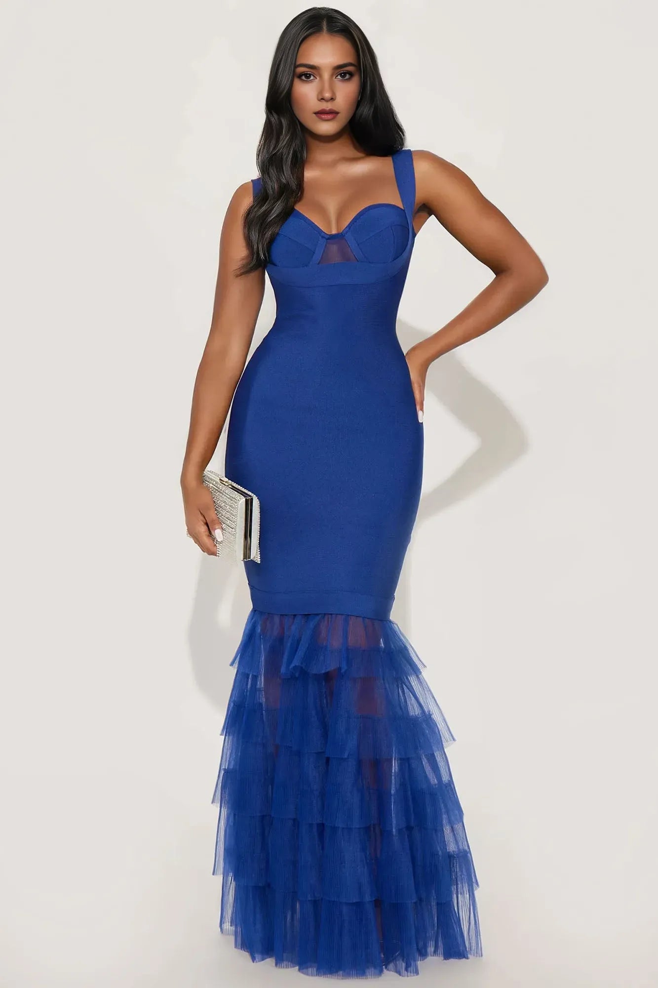 Fashionable Mermaid Sweetheart Neck Sleeveless Back Zip Tiered Tulle Floor-Length Prom Dresses ﻿