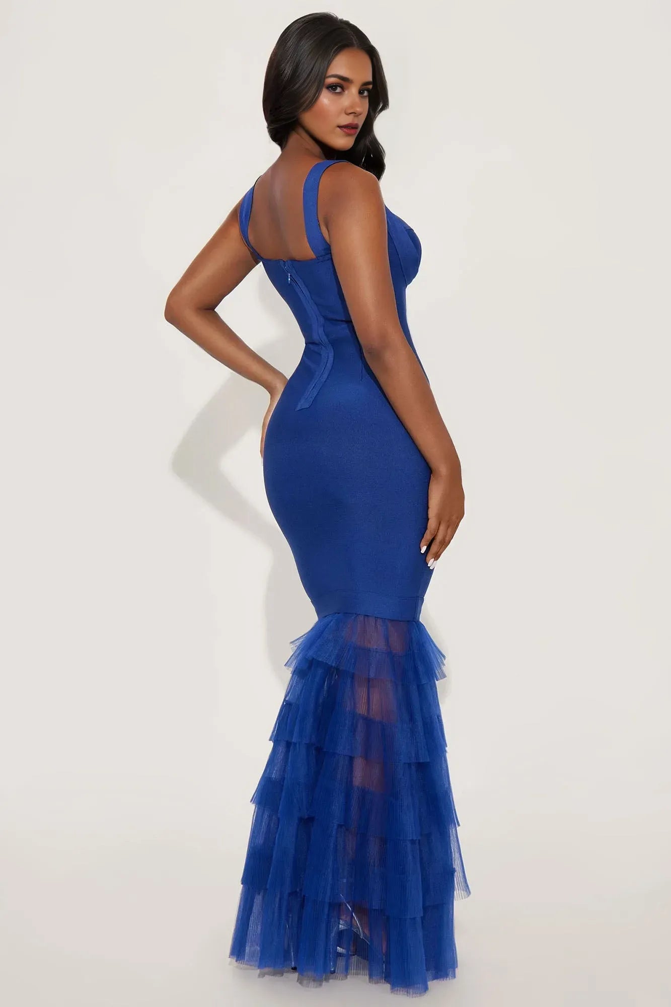 Fashionable Mermaid Sweetheart Neck Sleeveless Back Zip Tiered Tulle Floor-Length Prom Dresses ﻿