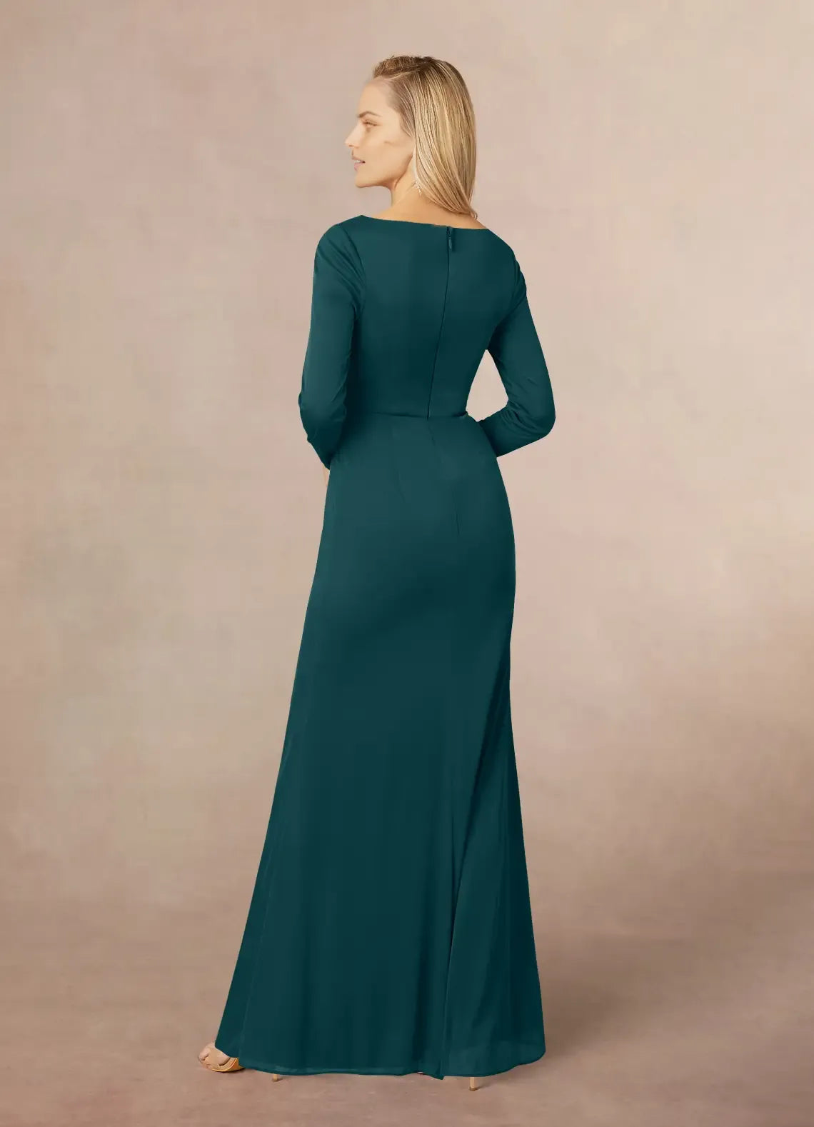 Fashionable Mermaid V-Neck Cascading Ruffles Long Sleeves Back Zip Floor-Length Side Leg Slit Mother of the Bride Dress hot sale