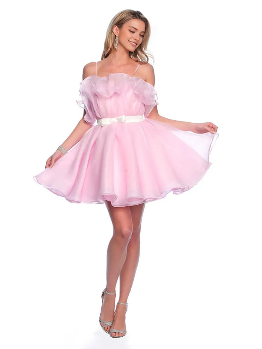 Fashionable Pink A-Line Asymmetrical Sleeveless Back Zip Short flounce Homecoming Dress for bride hot sale