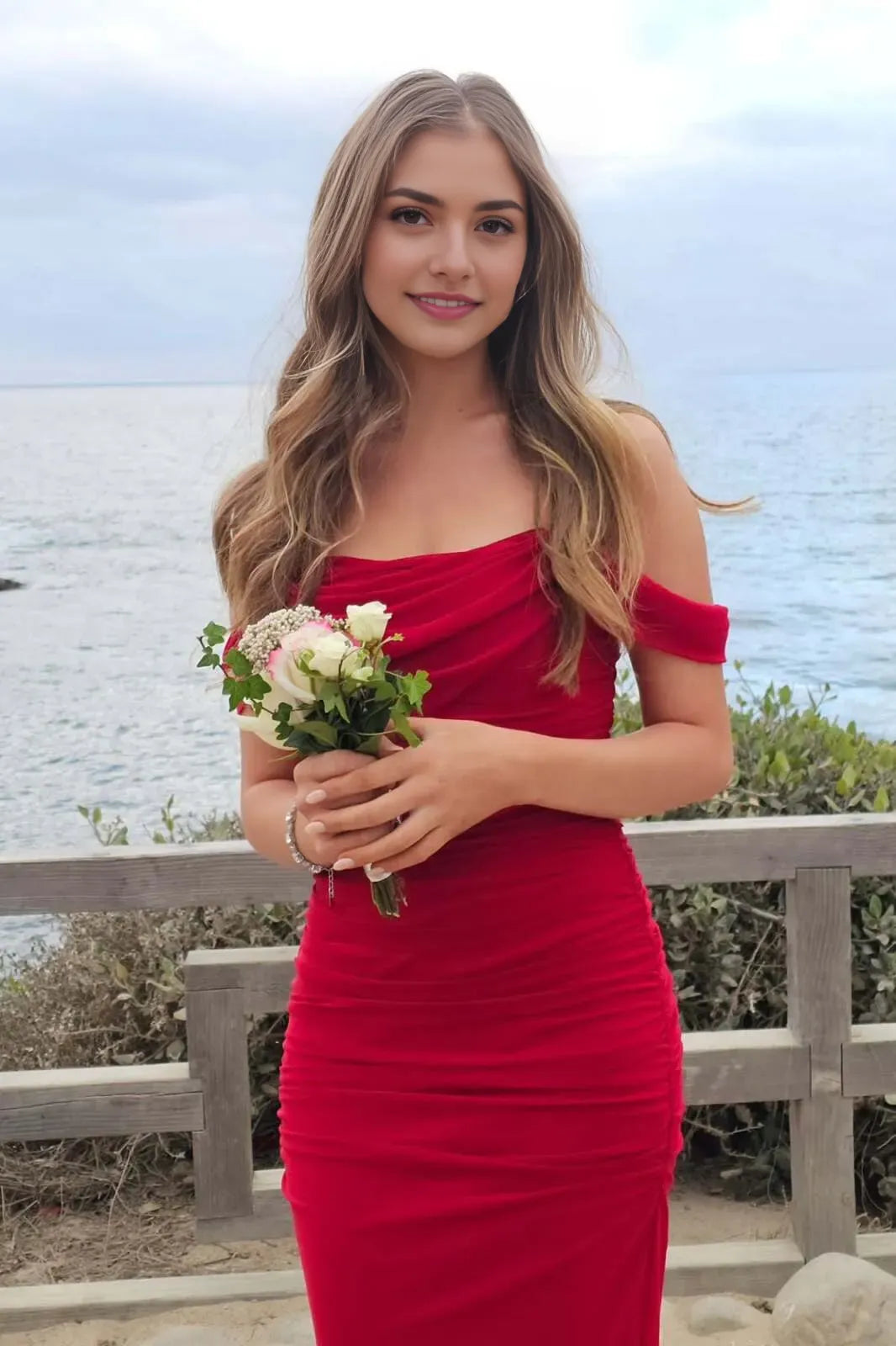 Fashionable Red Mermaid Off the Shoulder Sleeveless Tulle Open - Back Back Zip Ankle length Prom Dresses