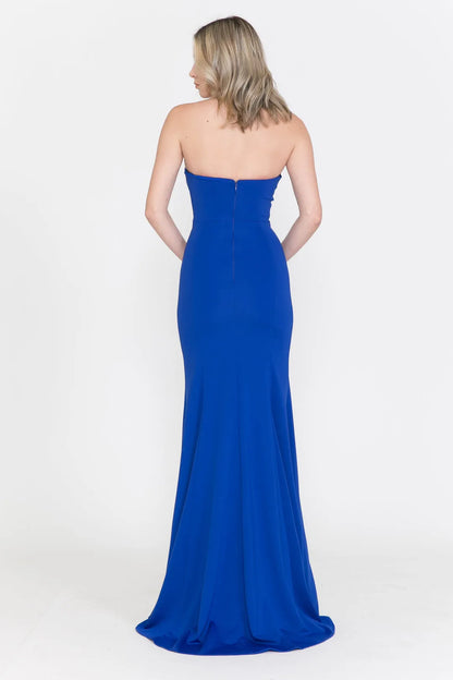 Fashionable Royal Blue straight neckline Illusion Strapless Backless zipper Floor length prom dress for women hot sale