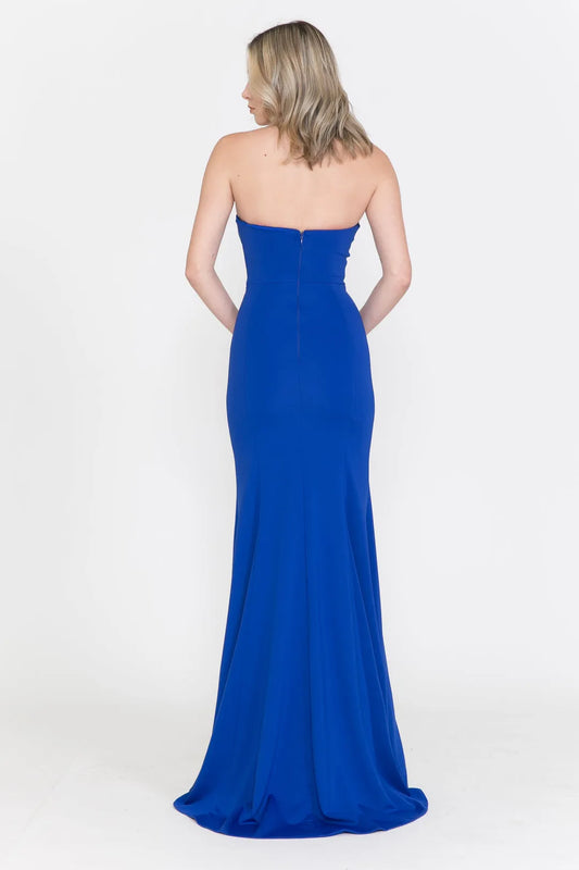 Fashionable Royal Blue straight neckline Illusion Strapless Backless zipper Floor length prom dress for women hot sale