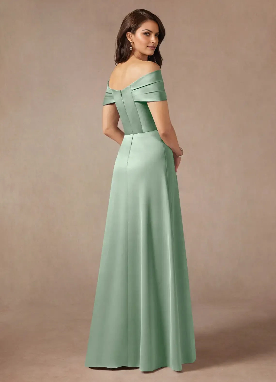 Fashionable Satin A-Line Off the Shoulder Sleeveless Back Zip Floor-Length Mother of the Bride Dress for mother of the bride