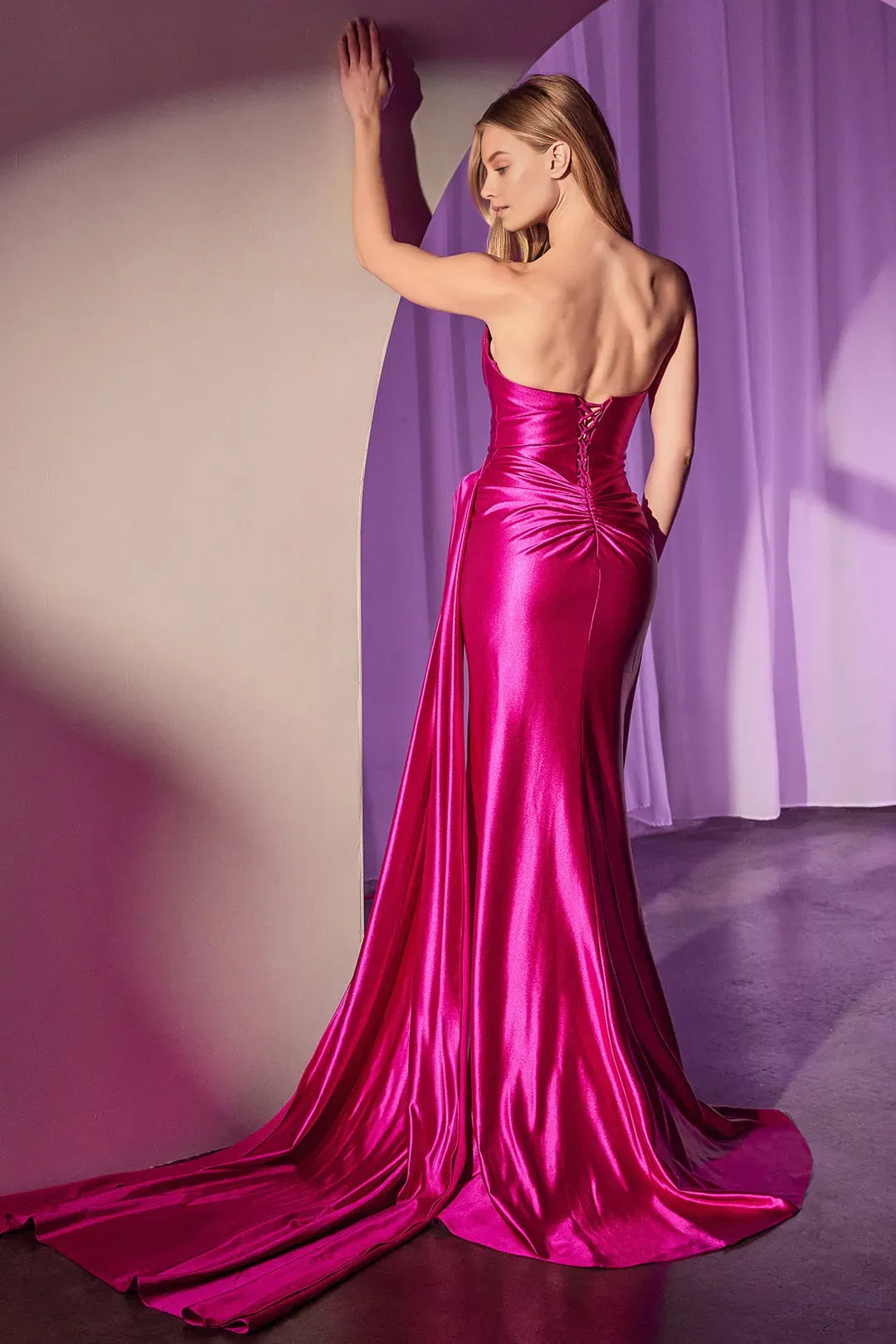Fashionable Satin  Sheath Strapless sweetheart  Lace Up Floor length side leg slit prom dress for women hot sale