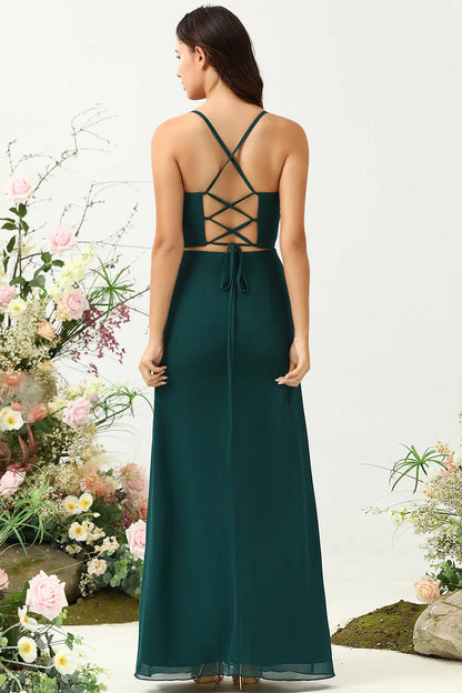 Fashionable Sheath Sweetheart Neck Spaghetti Straps Lace-Up Back Floor-Length Prom Dresses with Slit