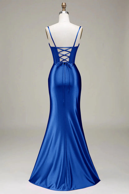 Fashionable mermaid spaghetti strap tight corset party dress front split