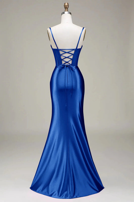 Fashionable mermaid spaghetti strap tight corset party dress front split