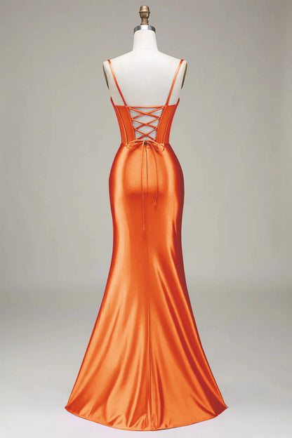 Fashionable mermaid spaghetti strap tight corset party dress front split