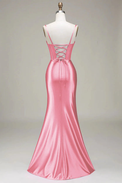 Fashionable mermaid spaghetti strap tight corset party dress front split
