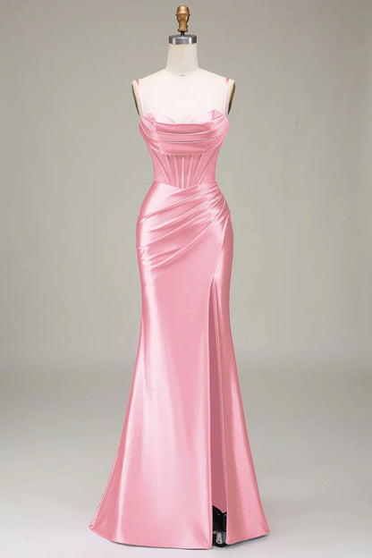 Fashionable mermaid spaghetti strap tight corset party dress front split