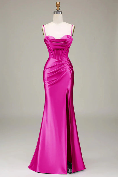 Fashionable mermaid spaghetti strap tight corset party dress front split