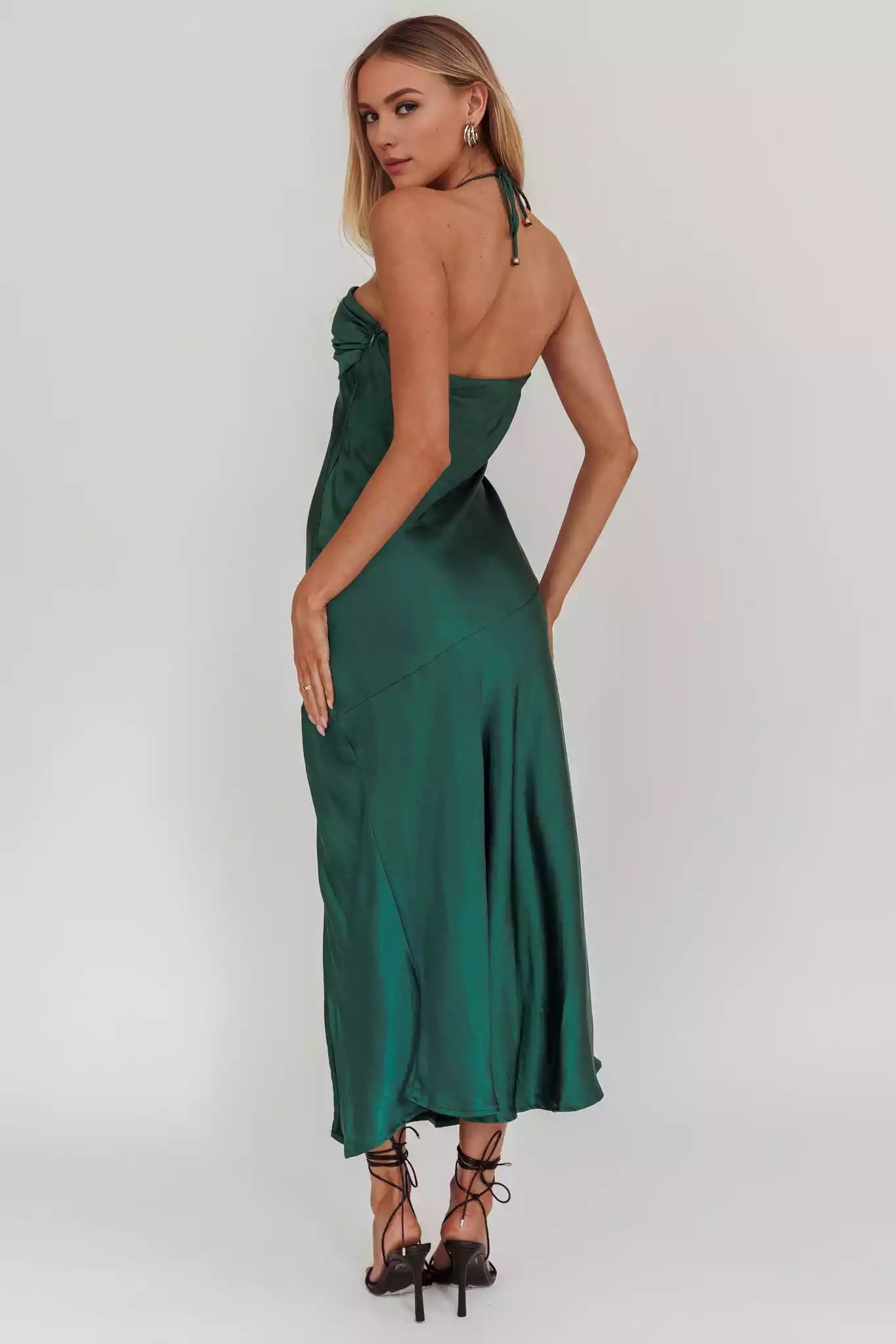 Fashionable satin bust with lining, heart-shaped neckline without shoulder straps, front slit, side zipper, Bridesmaid Dresses