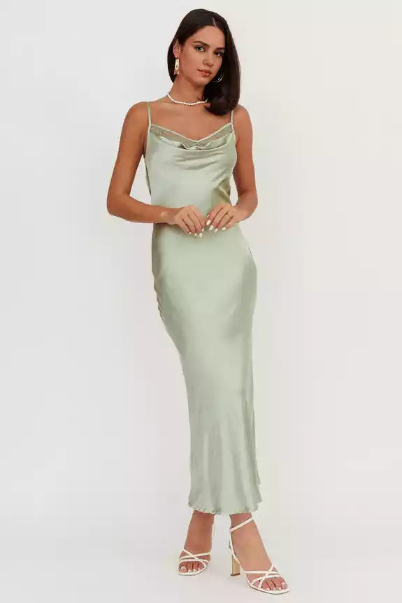 Fashionable satin extra long scarf collar, backless lace up, unlined, invisible side zipper Bridesmaid Dresses