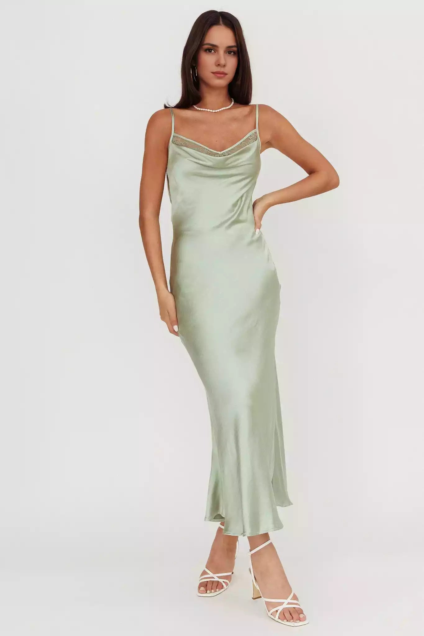 Fashionable satin extra long scarf collar, backless lace up, unlined, invisible side zipper Bridesmaid Dresses