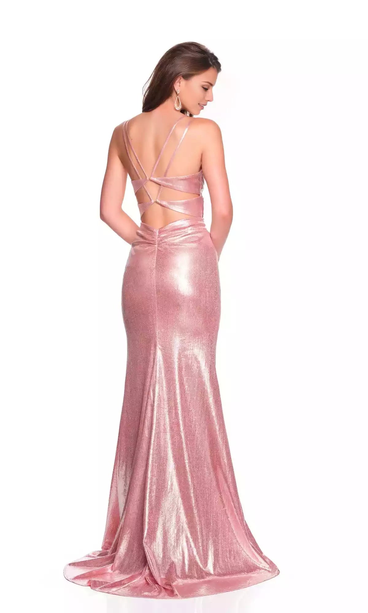 Fashionable slim fit and sleeveless V-neck pleated corset with front slit and thin shoulder straps Prom Dresses