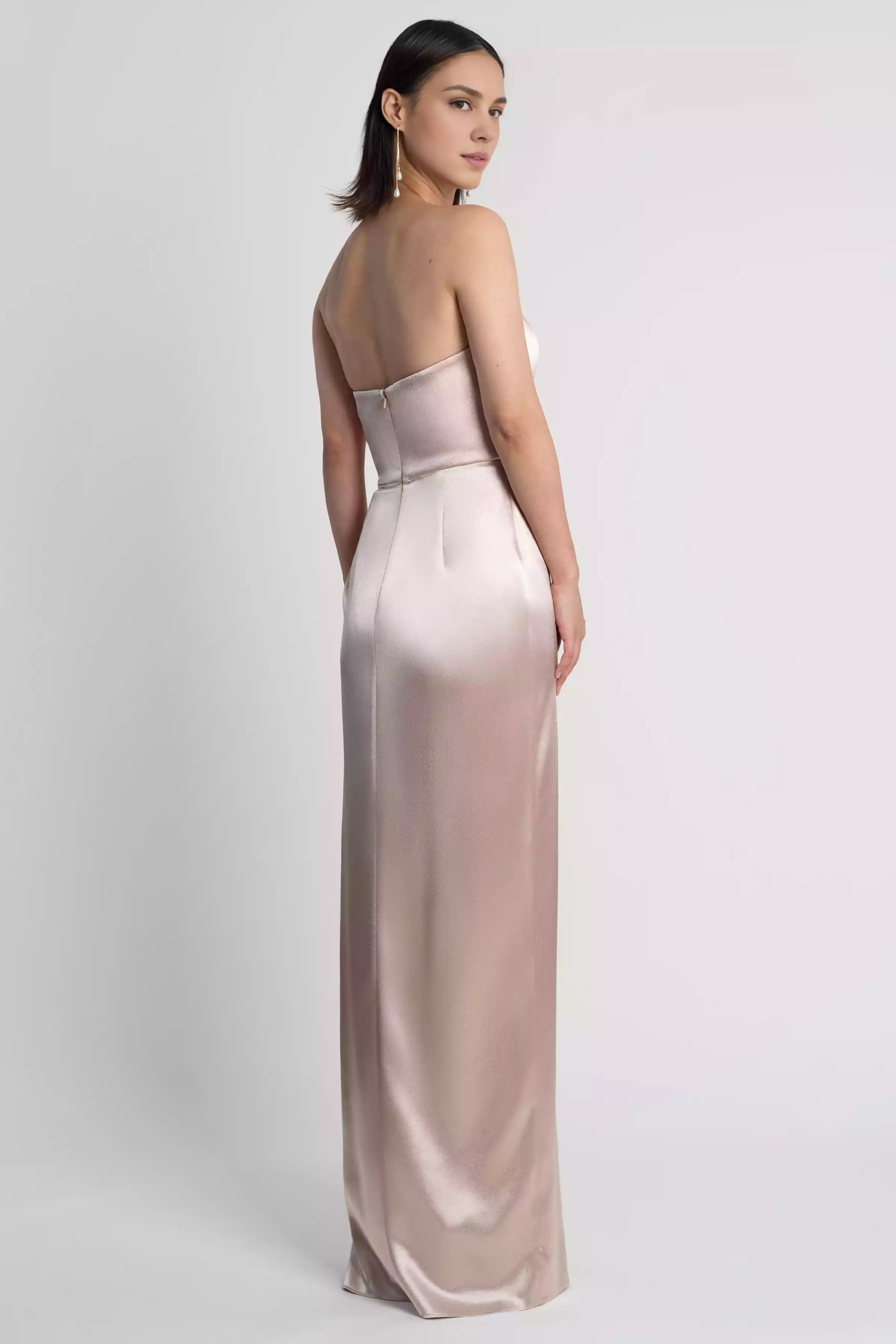 Fashionable strapless round neck natural waist seam slim fit side slit tight corset back mid zip Bridesmaid Dresses