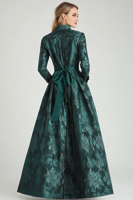 Floral A Line Dark Green Mother of Bride Dress with Pockets