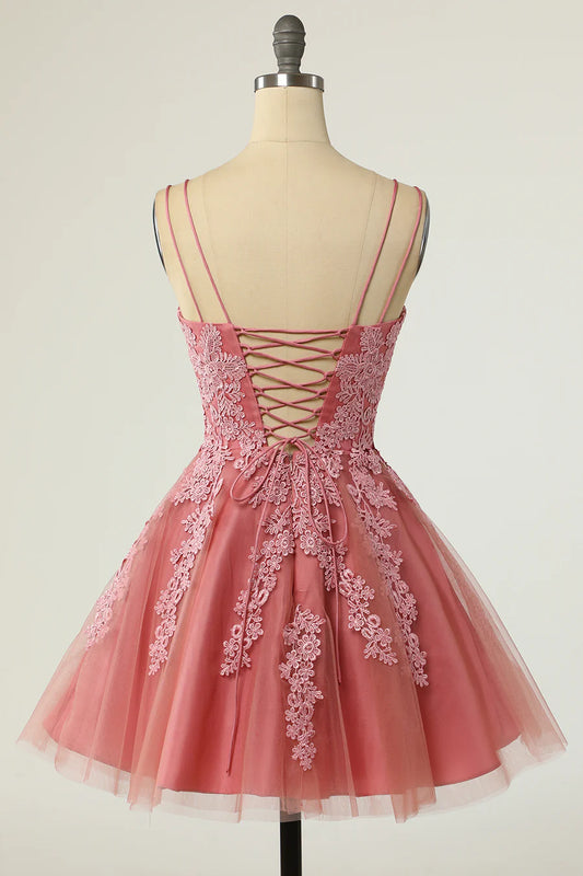 Floral Appliques V-Neck A-Line Short Homecoming Dress