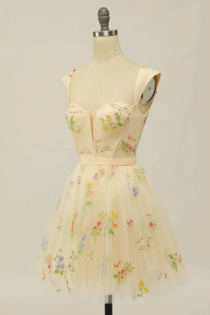 Floral Embroidery Sweetheart A-Line Short Party Dress