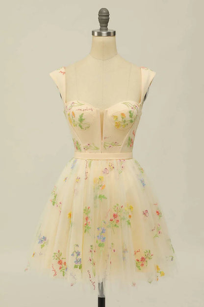 Floral Embroidery Sweetheart A-Line Short Party Dress