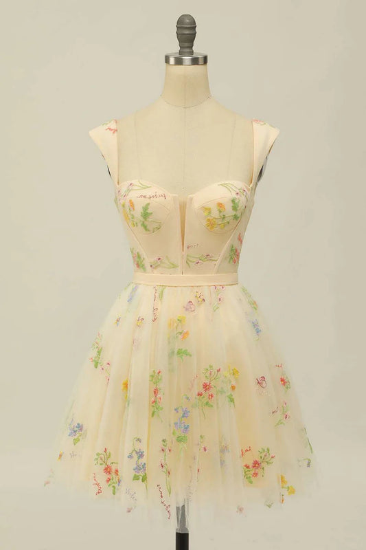 Floral Embroidery Sweetheart A-Line Short Party Dress
