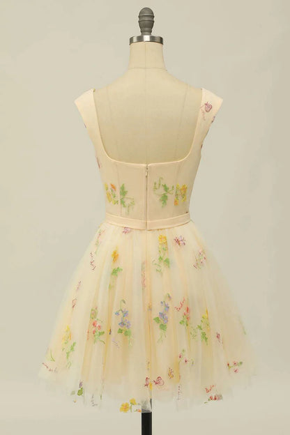 Floral Embroidery Sweetheart A-Line Short Party Dress