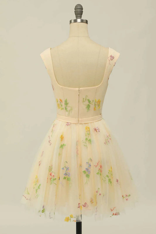 Floral Embroidery Sweetheart A-Line Short Party Dress