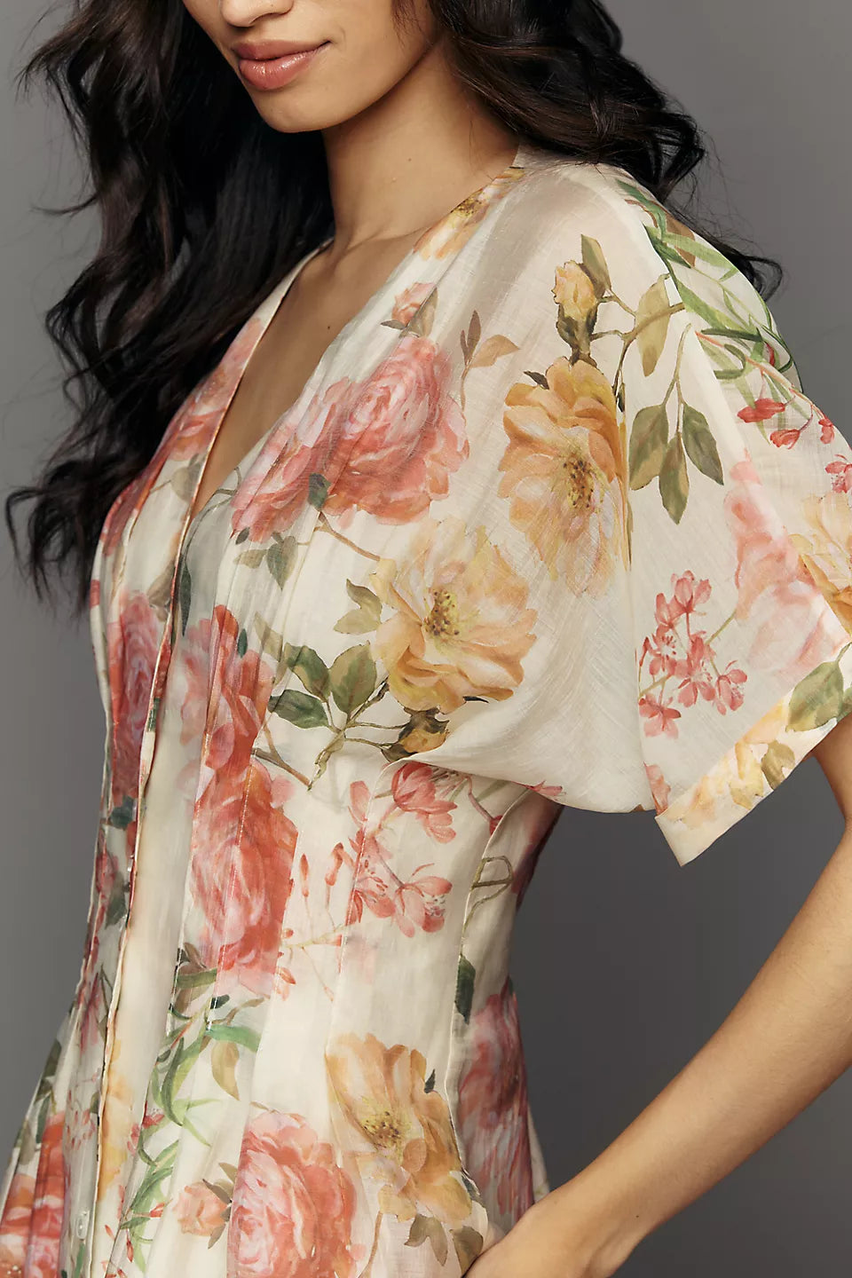 Floral Print Button Down Midi Evening Dresses with Slit