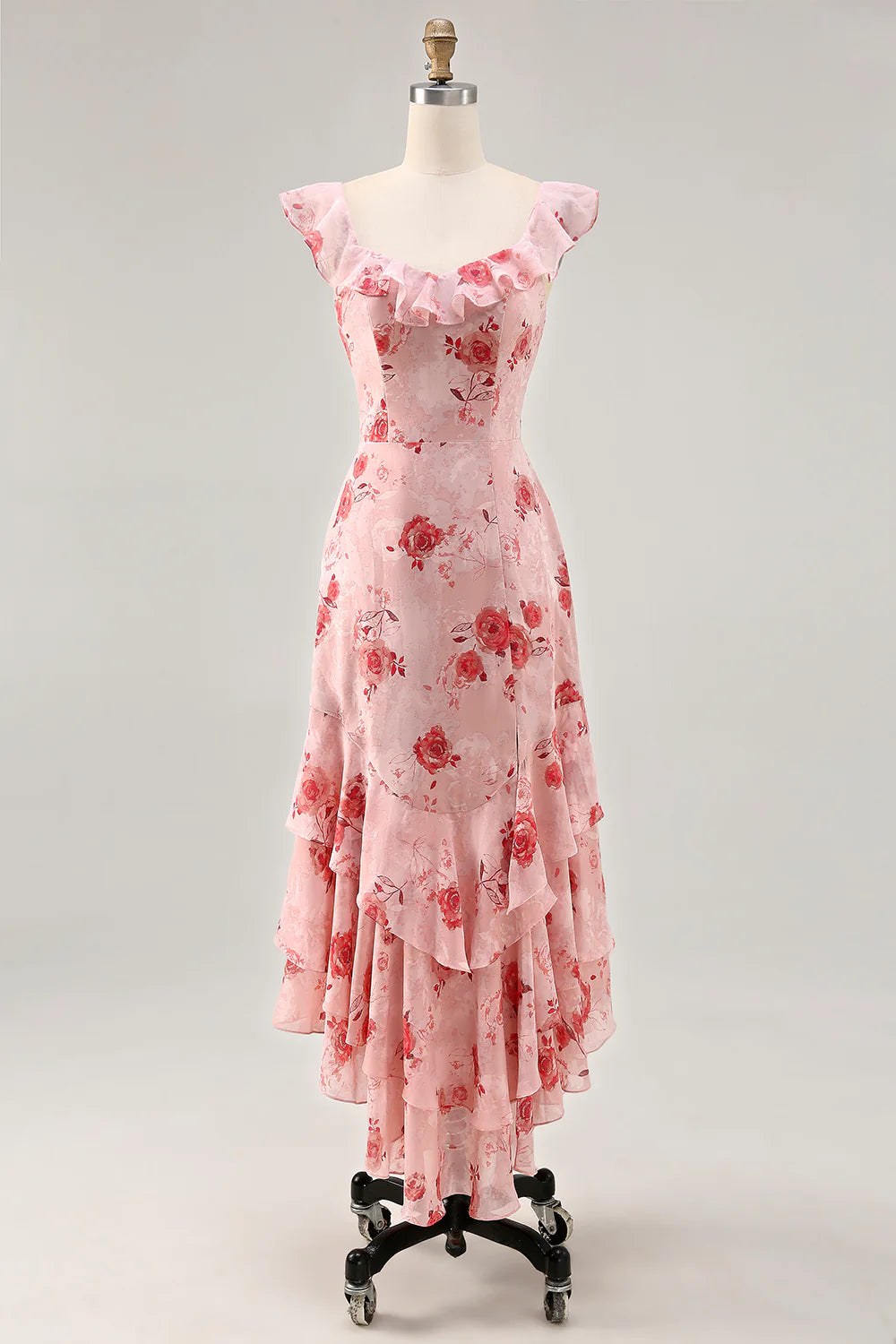 Flower A-line off shoulder pleated flute dress with back tie