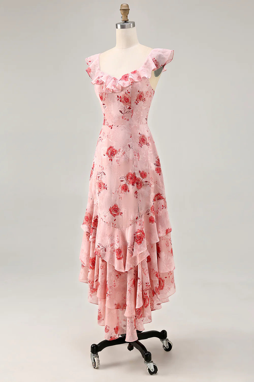Flower A-line off shoulder pleated flute dress with back tie