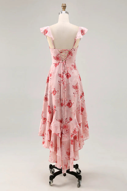Flower A-line off shoulder pleated flute dress with back tie