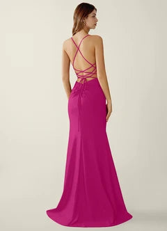 Fuchsia Sequin Lace-Up Back Mermaid Evening Dresses