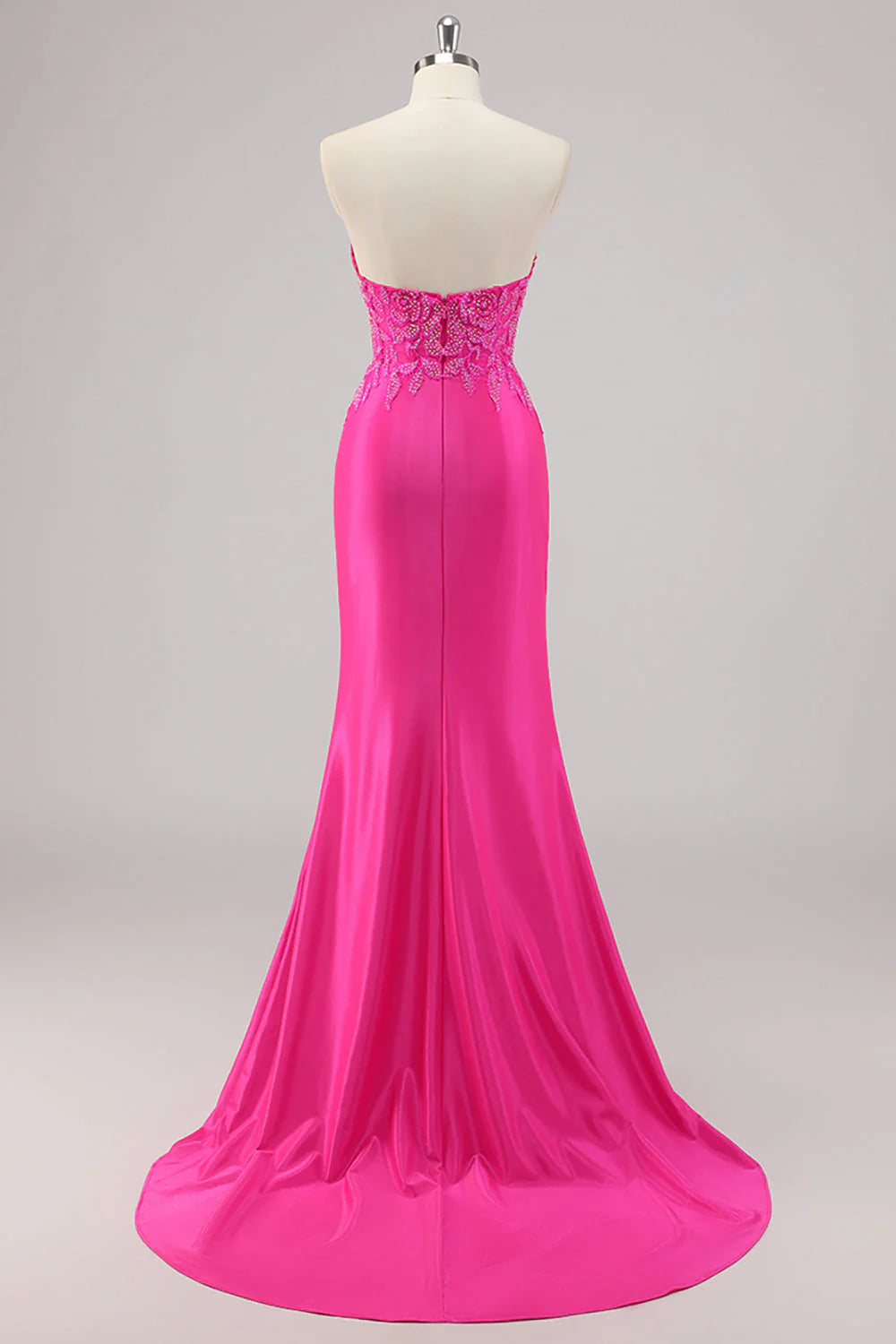 Mermaid Strapless Fuchsia Long Beaded Prom Dress With Appliques