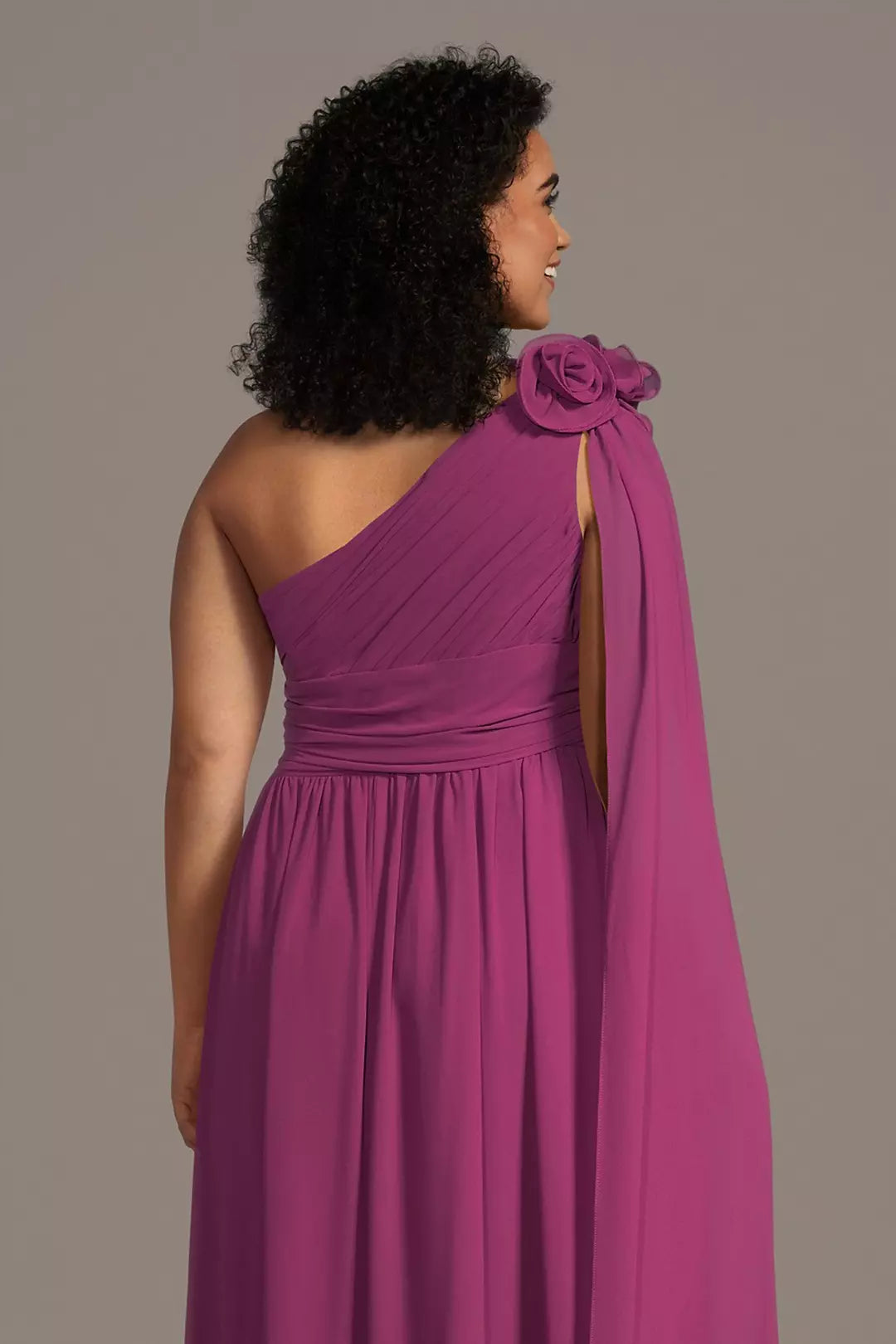 Glamorous A-Line One-Shoulder Chiffon Sleeveless Side Zip Floor-Length Plus Size Mother of the Bride Dress with Streamer