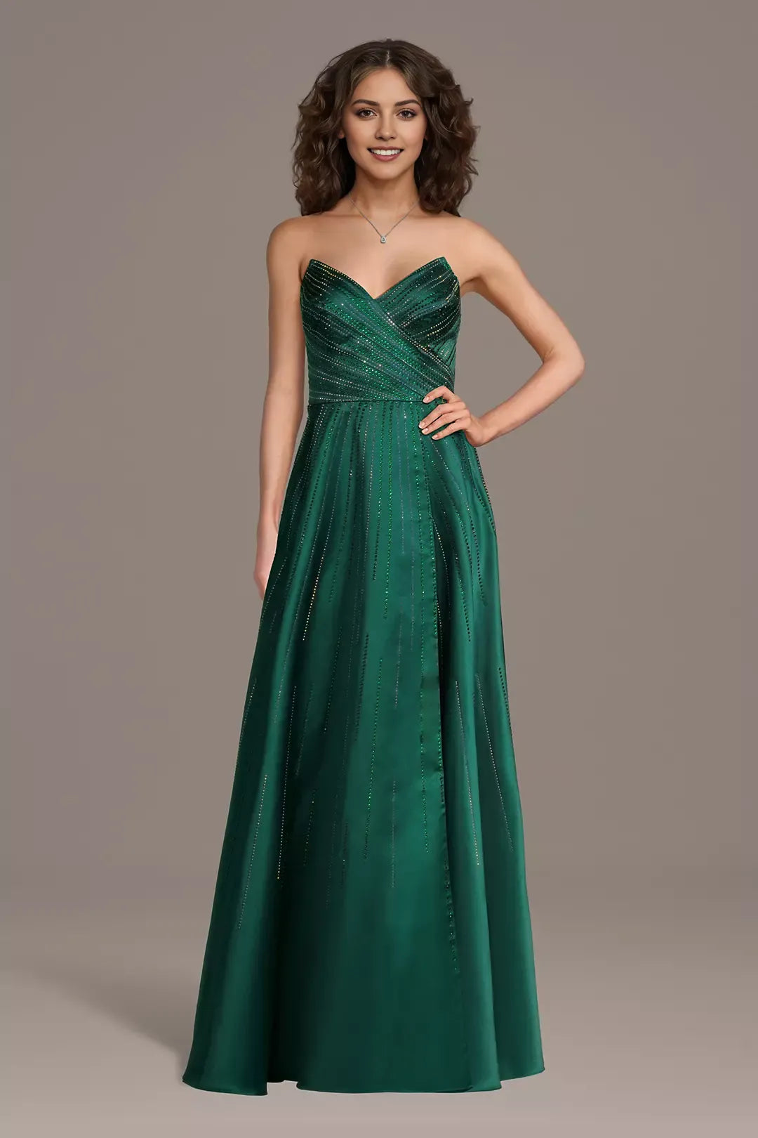 Glamorous A-Line Sweetheart Neck Strapless Lace Up Back Floor-Length Satin Prom Dresses with Crystals