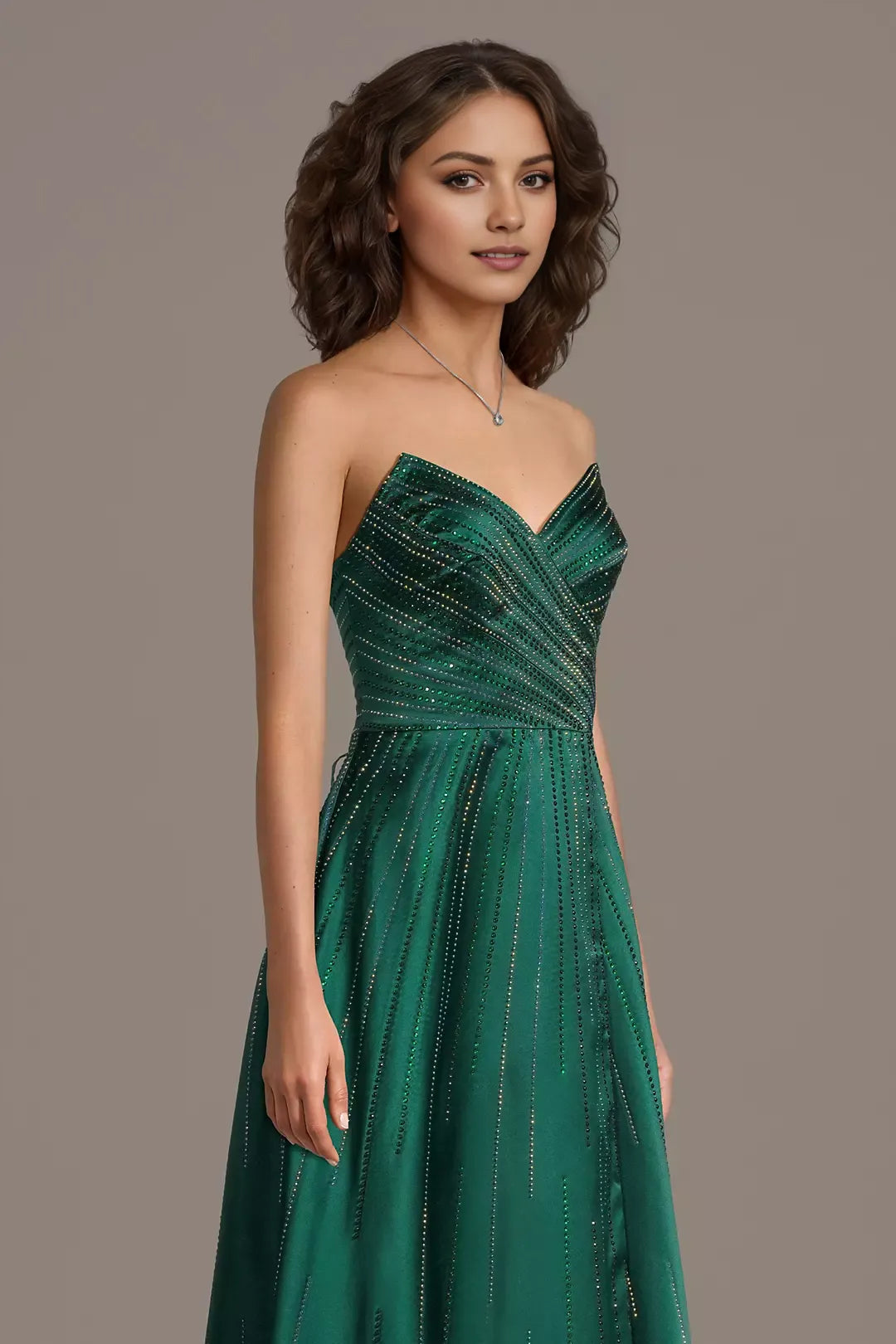 Glamorous A-Line Sweetheart Neck Strapless Lace Up Back Floor-Length Satin Prom Dresses with Crystals