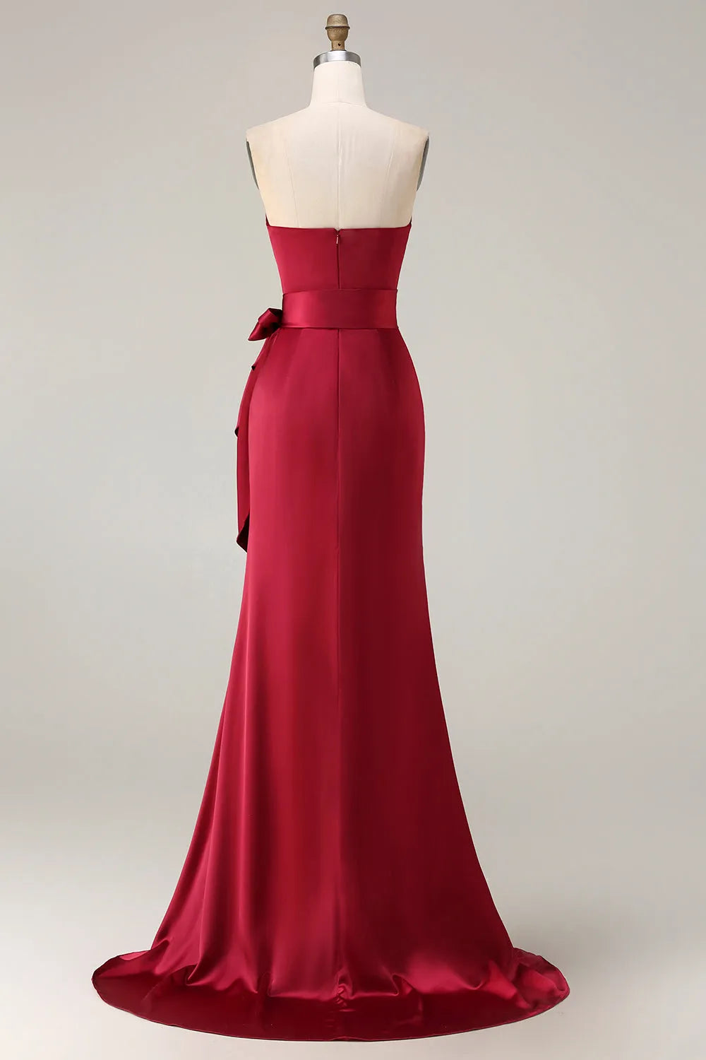 Glamorous Burgundy Mermaid Cowl-Neck Sleeveless Back Zip Floor-Length Ruched Satin Prom Dress Scarf