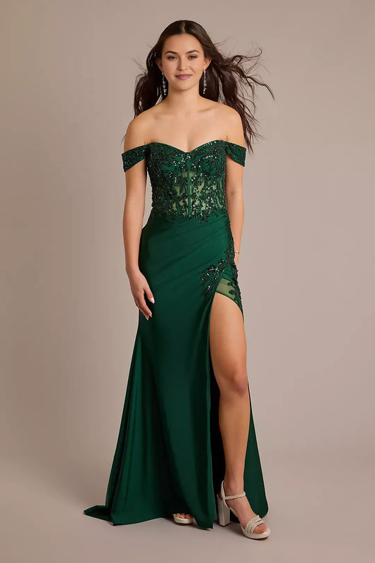 Glamorous Mermaid Off-Shoulder Sequin Sleeveless Applique Zip-Back Floor-Length Prom Dresses hot sale
