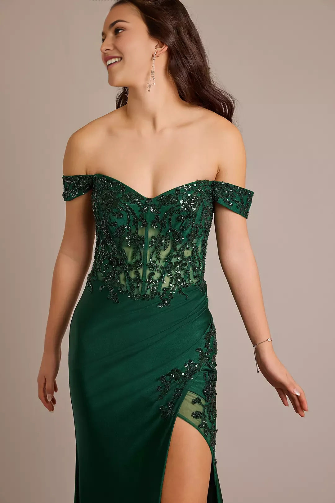 Glamorous Mermaid Off-Shoulder Sequin Sleeveless Applique Zip-Back Floor-Length Prom Dresses hot sale