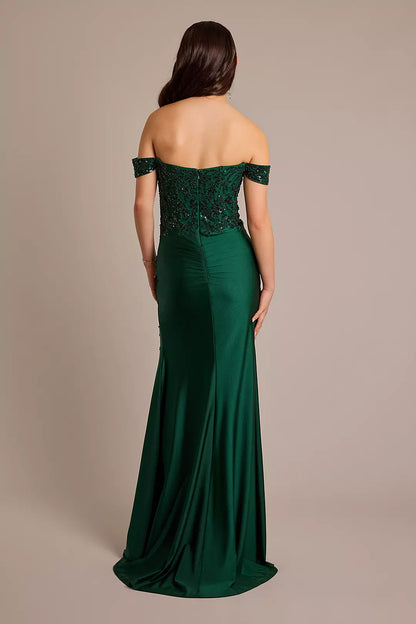 Glamorous Mermaid Off-Shoulder Sequin Sleeveless Applique Zip-Back Floor-Length Prom Dresses hot sale